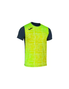 T-shirt Running Homme Manches courtes de Elite VIII Navy Yellow Fluorine